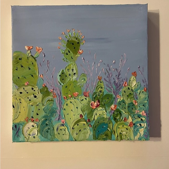 ORIGINAL Cactus Oil Painting Desert 12 X 12 Inches Contemporary Impasto - Picture 3 of 12